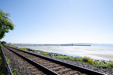 Railway along the White Rock Pier waterfront, Surrey, BC, Canada