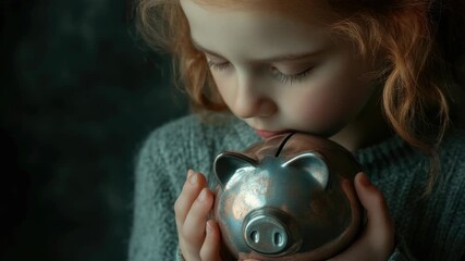 Young girl with piggy bank