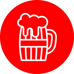 Beer Mug Vector Line White Circle Red Icon Design