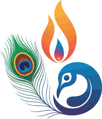 Obraz premium Peacock Feather, Flame, and Bird Head Abstract Gradient Illustration