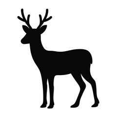 Fototapeta premium Elegant silhouette of a deer with antlers standing gracefully on white background