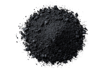 Dark, circular pile of crushed, granular material