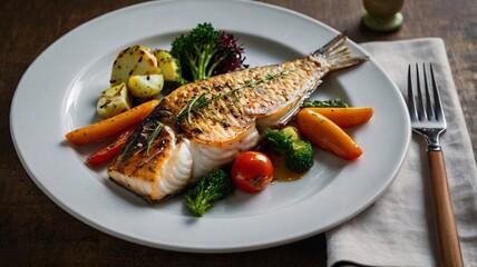 Plating of Grilled Fish with Vegetables
