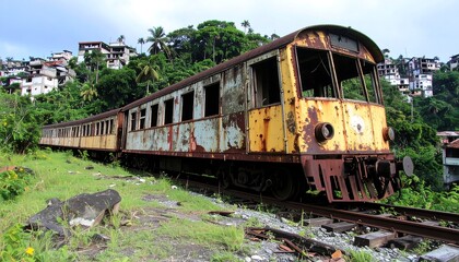Fototapeta premium Rusty train on a hillside