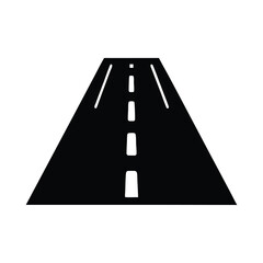 A simple black and white icon representing an empty, straight road