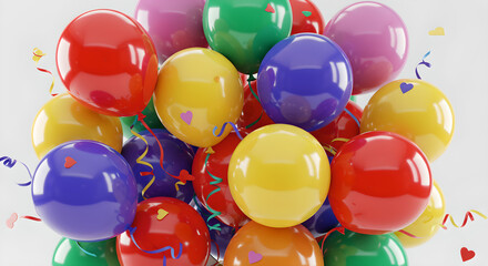 Vibrant Colorful Party Balloons with Confetti and Ribbons for Celebration