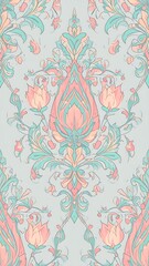 Ornate floral damask pattern in pastel shades