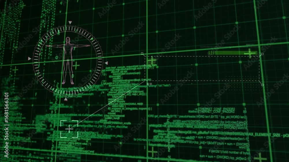 Wall mural animation of data processing over grid