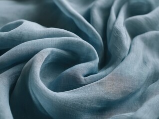 Woven fabric in light blue color with soft folds and delicate texture close up studio shot for textile design and fashion