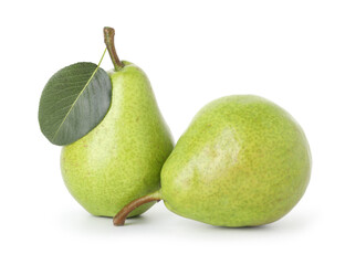 Two whole ripe pears isolated on white