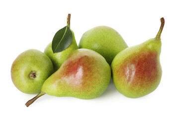 Many whole ripe pears isolated on white