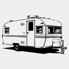 Travel Trailer Vintage Graphic Icon Set Logotype Style Flat Design,  Adventure Trailer Illustration Vector Black Art