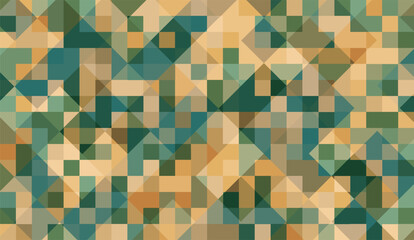 Geometric background featuring a harmonious blend of muted teal, beige, and green squares and triangles creates a modern mosaic pattern with an earthy, abstract feel