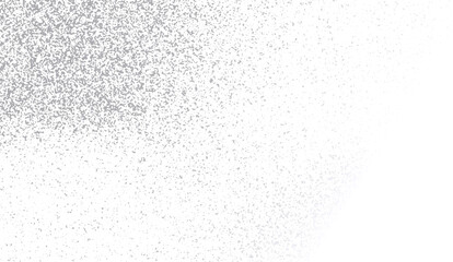 Silver glitter dust on a white surface creates a textured background with a gradient fade, perfect for adding subtle sparkle and elegance to designs and digital artwork