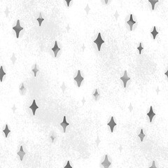 Monochrome seamless pattern with grey stars. Vintage vector white background with crystals. Abstract magic  illustration. Design for textile print, page fill, wrapping paper, cover, web