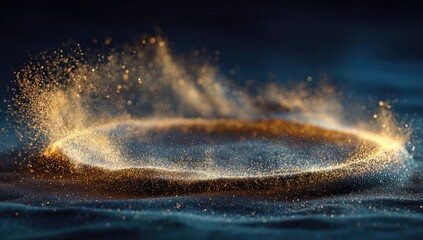 Golden ring of particles erupting from a dark, textured surface