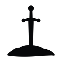 Sword in Stone Silhouette Illustration, Symbol of Arthurian Legend and Power