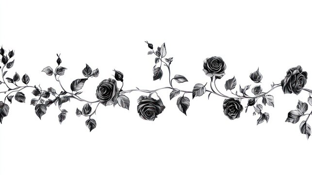 Elegant black and white rose vine border design