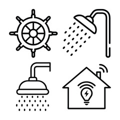 Obraz premium Nautical wheel shower and smart home icons ship wheel
