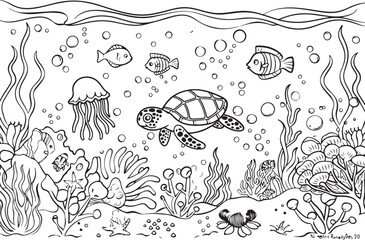Naklejka premium Marine World Coloring Page Collection