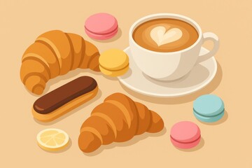 Delicious pastries with coffee concept illustration offers morning bakery delights croissants