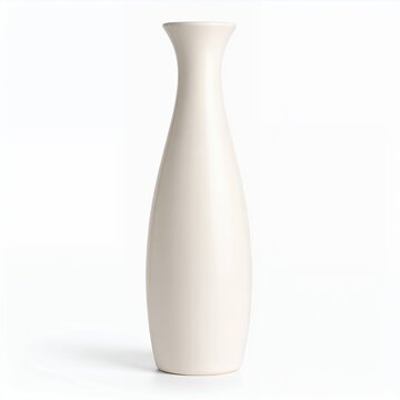Elegant cream-colored vase with elongated neck, creating a decorative accent on white background