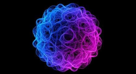 Abstract glowing blue and pink energy orb with swirling patterns on black background