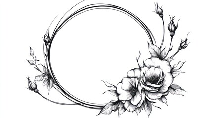Elegant floral frame, decorative border, black and white, vintage style, artistic design, for graphic use, photo editing, or branding