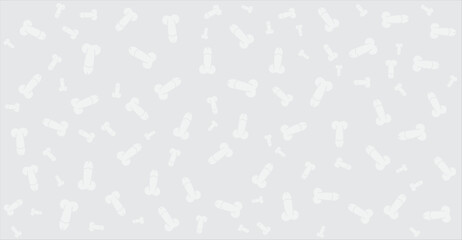 Monochromatic grey background showcases a repeated pattern of white phallic symbols, creating a unique and subtly provocative yet modern and minimalist aesthetic pattern
