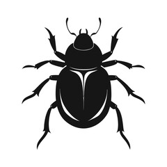 Black scarab beetle insect silhouette on white background