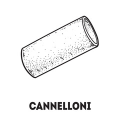 Pasta cannelloni sketch. Italian food. Hand drawn vector illustration. Cannelloni pasta Engraved style. Detailed black and white illustration.