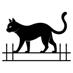 Black cat standing on a fence silhouette