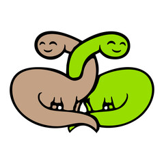 2 Brachiosaurus Long Neck Couple Love Friends Hug Team