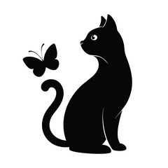 Black cat watching a butterfly silhouette