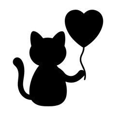 Cute cat holding a heart shaped balloon silhouette