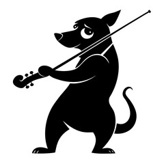 Cartoon dog playing a violin silhouette