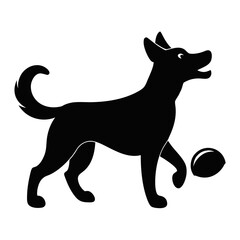 Happy dog playing with a ball silhouette