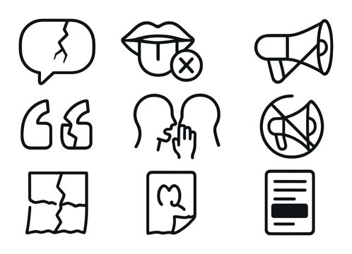 Minimalist broken communication icons set in black and gray palette