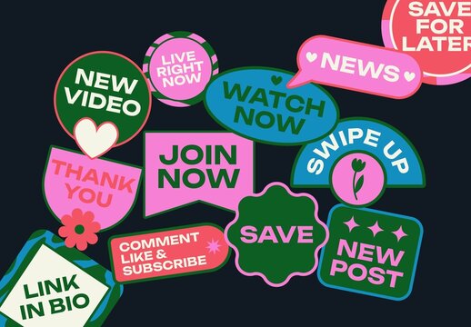 Set of Call to Action Stickers for Social Media Posts