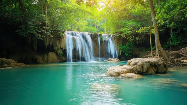 Long exposure image of a wonderful waterfall. Tortum Waterfall morning view. Uzundere, Erzurum, Turkey