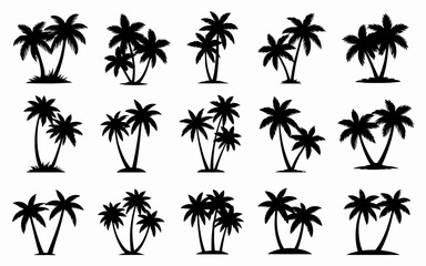 Vector art of set of various palm tree silhouettes