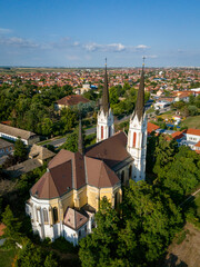 Aerial view of old cathedral in Futog near Novi Sad, Serbia