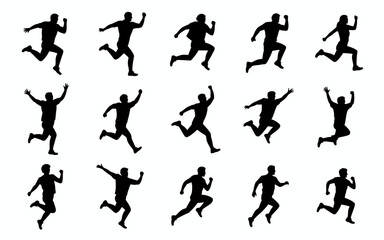 Vector art of silhouettes of running and jumping men