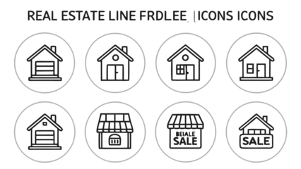 Diverse real estate icons collection featuring houses and properties for modern business needs transparent background