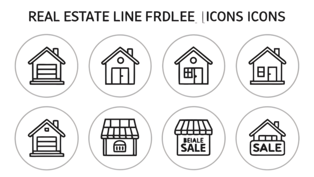 Diverse real estate icons collection featuring houses and properties for modern business needs transparent background