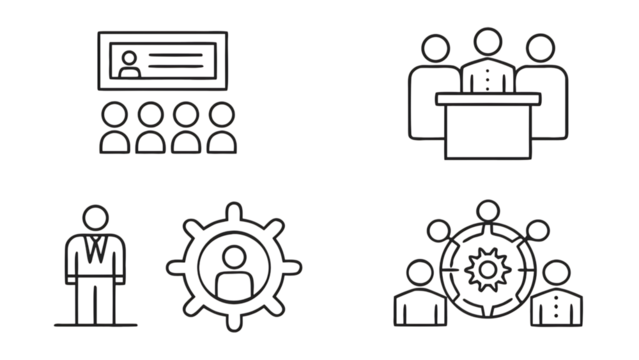 Modern business workshop line icons set representing teamwork strategy and corporate growth transparent background