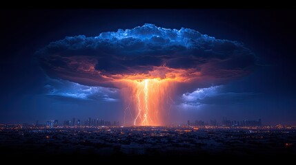 Powerful storm over city at night