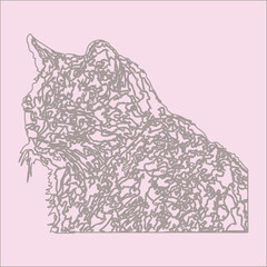  Cat continuous line drawing. One line vector drawing color background
