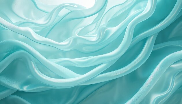 Subtle waves of elegant turquoise sheer fabric create a dreamy and ethereal backdrop with light reflecting on the softly draped material