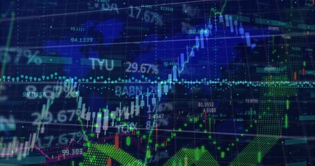 Animation of financial data processing over world map - Powered by Adobe